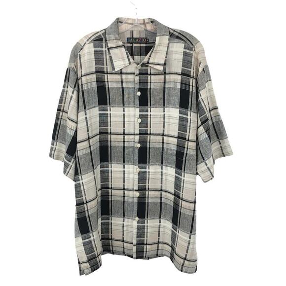 Bagazio Other - Bagazio Men's Linen Shirt XL Plaid Black & Cream Short Sleeve Button Up Front